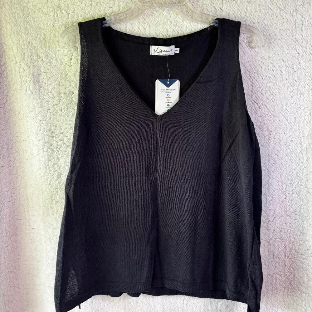 iLinen Classic‎ Cotton Tank Top Black Women's Size L Ecotec Yarn NWT